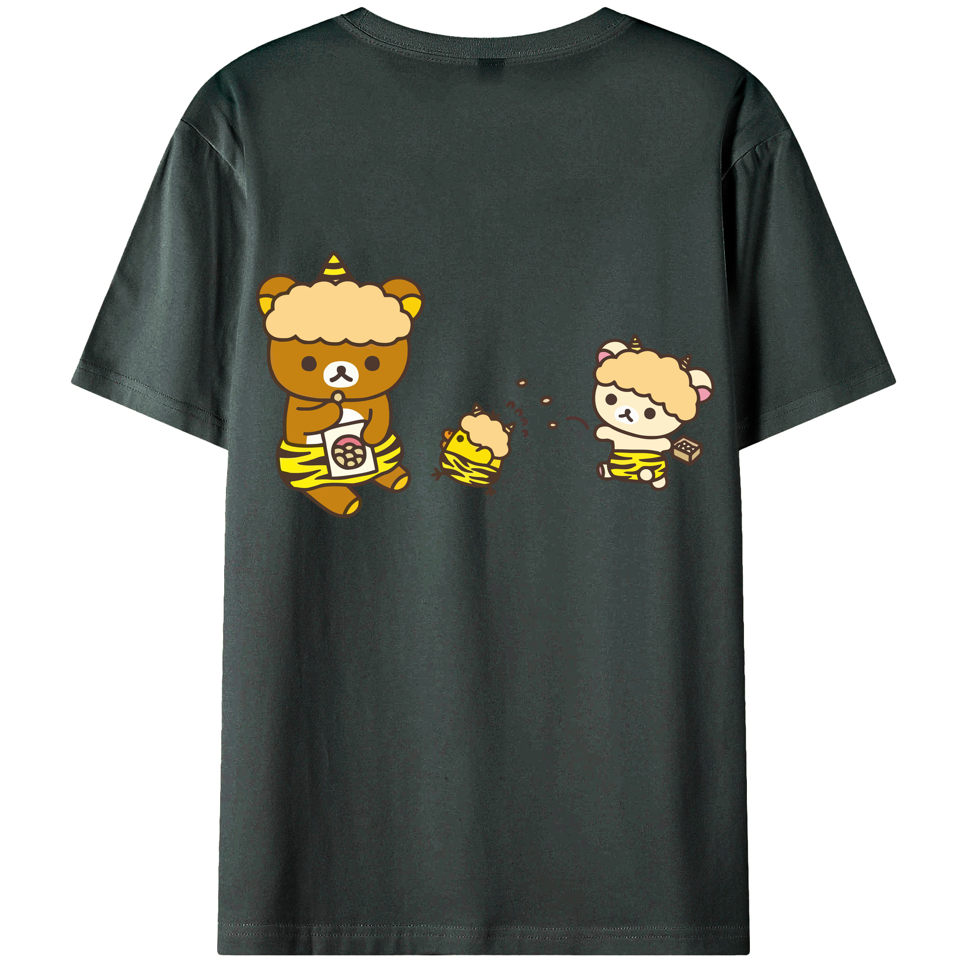 （画像用） リラックマ リラックマ キイロイトリ Rilakkuma Korilakkuma Kiiroitori 綿100％ メンズ半袖Tシャツ（バックプリント） 通気性